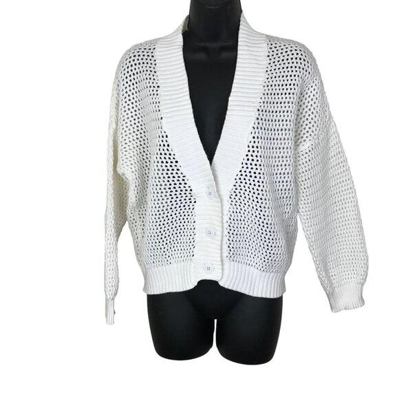 Max Mara Studio Crochet Like White Cotton Blend Cardigan Size M - Picture 1 of 8